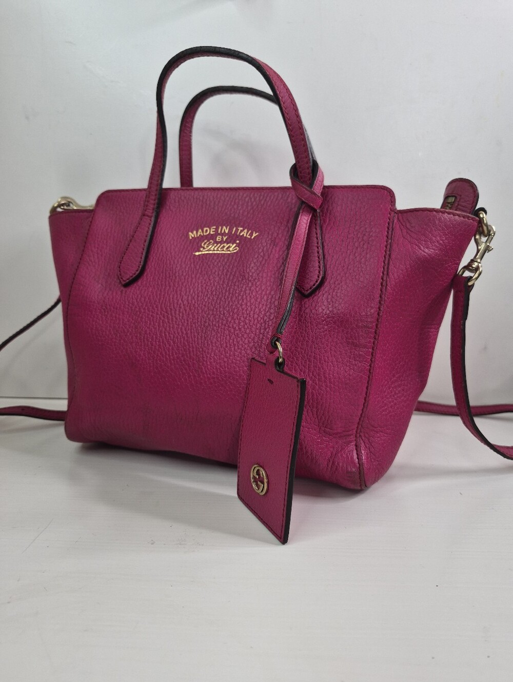 Gucci Fuchsia Pebbled Leather Satchel with Gold Logo